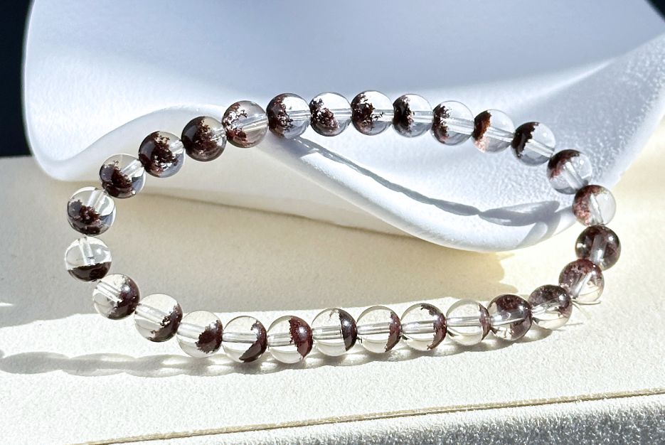 6.5mm,+ Certified High Grade Natural Red Phantom Quartz Bracelet, Treasure Bowl Red Phantom Quartz Bracelet, 天然聚宝盆红幽灵水晶手串