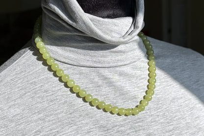 8mm, Certified Natural High Quality Greenish-Yellow Nephrite Jade Bead Necklace, 天然高品质青黄口和田玉项链