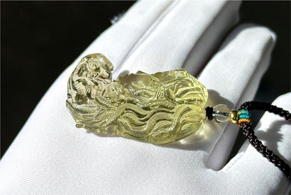 12.648 grams, Natural Top Grade High Clarity Authentic Libyan Desert Glass Tektite Carved Medusa Pendant, 天然透体利比亚陨石雕刻美杜莎吊坠