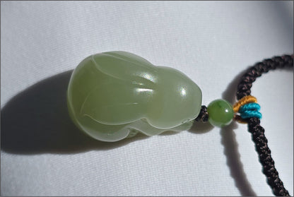 Certified Natural Lake-Green Nephrite Jade Carved Little Rabbit Pendant | Handcrafted Jade | High-Quality Icy Jade Charm,天然冰湖水绿软玉小兔子吊坠