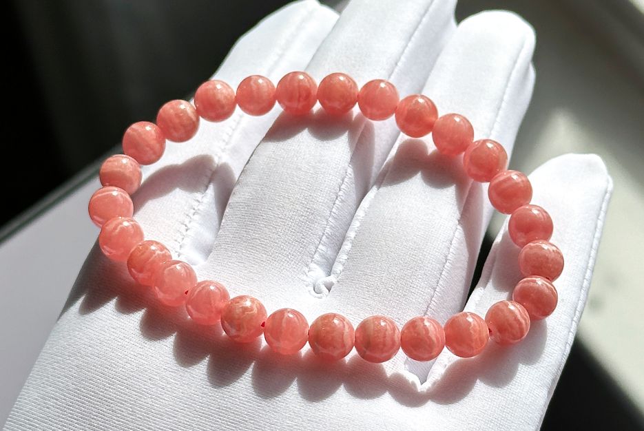 6.7mm+, Certified Natural Argentina Rhodochrosite Bracelet, Argentina Rhodochrosite Beads Bracelet, 天然阿根廷红纹石手串