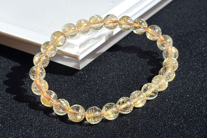 7.6mm+, Certified High Grade Natural gold rutilated quartz bracelet, Genuine Gold Rutilated Quartz, Rutilated Quartz bracelet, 天然白水体金发晶手串