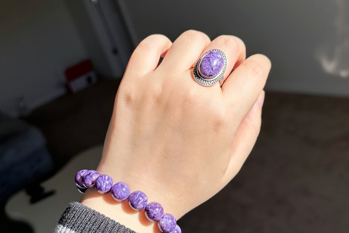 Natural Top Grade Charoite Silver Ring, Purple Charoite with best looking swirls patterns, Natural Charoite Ring, 天然收藏级俄罗斯紫龙晶纯银戒指