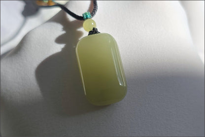 Certified Natural Yellowish-Green Nephrite Jade Wushi Pai Pendant | Peace Talisman | Small Plain Jade Pendant, 天然青黄玉无事牌吊坠