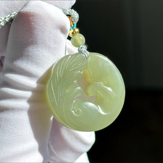Certified Natural Green Qingshui nephrite jade Carved Kitten Nephrite Jade Carved Kitten Pendant, Nephrite Jade Cat Pendant, 天然绿晴水和田玉雕刻小猫咪吊坠