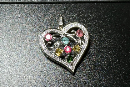 Natural Tourmaline S925 Sterling Silver Pendant, Tourmaline Pendant, Silver tourmaline pendant, Heart Shape Tourmaline Pendant, 天然碧玺纯银项链