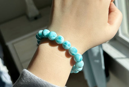 11mm, Natural High Quality Dominican Blue Larimar Beads Bracelet, Dominican Republic Larimar Bracelelt, 多米尼加天然海纹石手串
