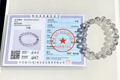 9.5mm+, Certified Natural Black Phantom Quartz Bracelet, Phantom quartz bracelet, 天然黑幽灵手串