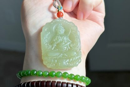 Certified Natural Qingshui Nephrite Jade Carved Guanyin Pendant, 天然晴水和田玉观音吊坠