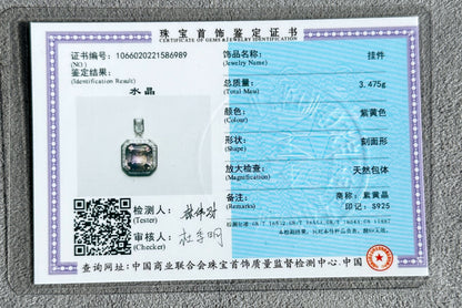 11x11-7carats, Certified Natural Ametrine Pendant, 925 Sterling Silver, Ametrine Asscher Cut Pendant, Untreated Ametrine Necklace, 天然紫黄晶吊坠