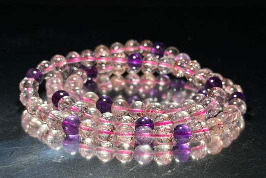 6.5mm+, Natural Super Seven Multi Wraps Bracelet, Super 7 Quartz Bracelet, Super Seven Three Wraps Bracelet, 天然净水体超七水晶多圈手串