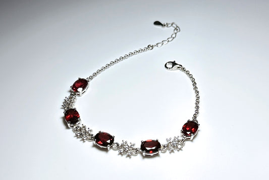 Natural Garnet Silver Bracelet, Gem Grade Garnet S925 Sterling Silver Bracelet, Garnet Silver Jewelry,天然宝石级纯净体无优化石榴石纯银手链