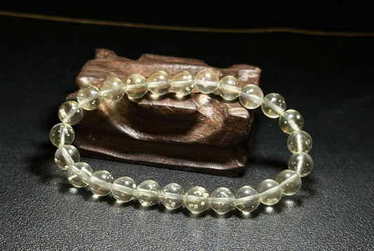 7.5mm, Natural Authentic Libyan Desert Glass Tektite with Cristobalite inclusions beads Bracelet, 天然白斑利比亚黄金陨石手串