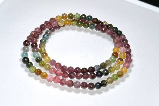 4.8mm, Natural Dainty Multi Color Tourmaline Triple Wraps Bracelet, Multi Colour Tourmaline Bracelet, 天然碧玺三圈手串4.8mm, Natural Dainty Multi Color Tourmaline Triple Wraps Bracelet, Multi Colour Tourmaline Bracelet, 天然碧玺三圈手串