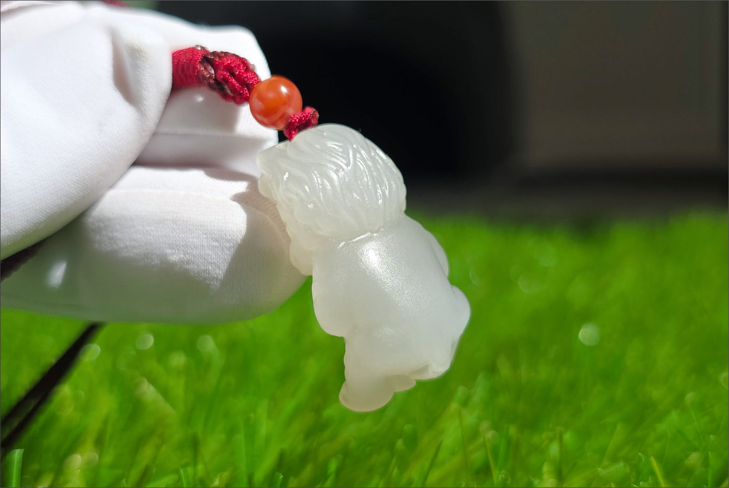 Certified Natural Smoky Gray Nephrite Jade Carved Lion Dance Pendant, 天然浅烟紫和田玉雕刻醒狮吊坠