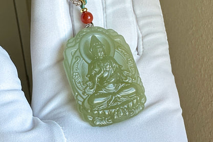 Certified Natural Qingshui Nephrite Jade Carved Guanyin Pendant, 天然晴水和田玉观音吊坠