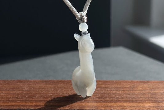 Certified Smoky Gray Nephrite Jade Carved Alpaca Pendant, Gray Nephrite Pendant, 天然烟灰和田玉雕刻羊驼吊坠