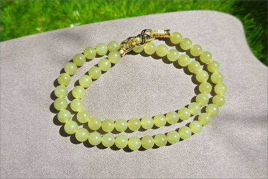 8mm, Certified Natural High Quality Greenish-Yellow Nephrite Jade Bead Necklace, 天然高品质青黄口和田玉项链