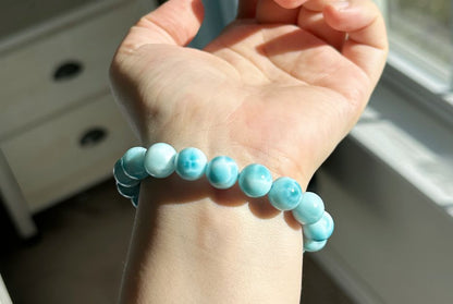 11mm, Natural High Quality Dominican Blue Larimar Beads Bracelet, Dominican Republic Larimar Bracelelt, 多米尼加天然海纹石手串