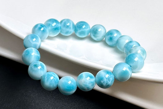 11mm, Natural High Quality Dominican Blue Larimar Beads Bracelet, Dominican Republic Larimar Bracelelt, 多米尼加天然海纹石手串