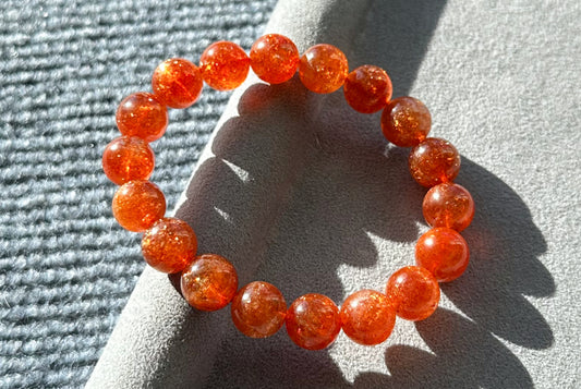 11mm+, Certified Collector's Choice Top Grade Natural Rich Orange Golden Sunstone bracelet, Top Grade Sunstone bracelet, 天然收藏级浓橙满矿金太阳石手串
