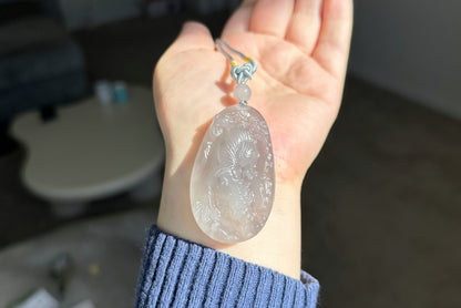 Certified Natural Smoky Purple Nephrite Jade Hand-Carved Tiger Pendant