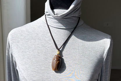 Certified Natural Full Brown Sugar Nephrite Jade Hand-Carved Cicada Pendant, 天然且末糖手工雕刻一鸣惊人(蝉)吊坠