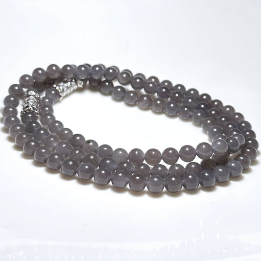 6mm, Certified Natural Smoky Purple Nephrite Jade Beads Necklace/ Necklace and Bracelet, 天然烟紫和田玉项链