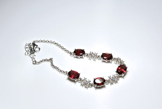 Natural Garnet Silver Bracelet, Gem Grade Garnet S925 Sterling Silver Bracelet, Garnet Silver Jewelry,天然宝石级纯净体无优化石榴石纯银手链