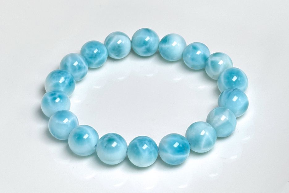 11mm, Natural High Quality Dominican Blue Larimar Beads Bracelet, Dominican Republic Larimar Bracelelt, 多米尼加天然海纹石手串