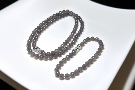 6mm, Certified Natural Smoky Purple Nephrite Jade Beads Necklace/ Necklace and Bracelet, 天然烟紫和田玉项链