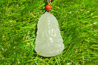 Certified Natural Qingshui Nephrite Jade Carved Guanyin Pendant, 天然晴水和田玉观音吊坠