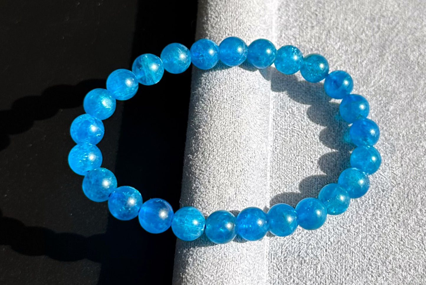 7.5mm, Certified Natural High Clarity Rich Deep Blue Apatite Bracelet, Natural Untreated Shimmering Blue Apatite Bracelet, AAA, 天然浓郁色蓝磷灰石手串