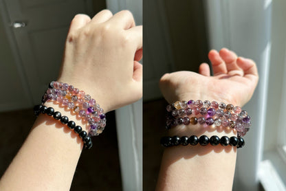 6.5mm+, Certified Natural High Grade Super Seven three wraps Bracelet, Super 7 Quartz Beads Bracelet, 天然超七水晶三圈手串