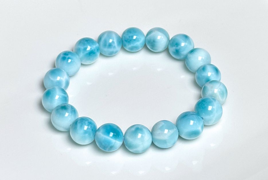 11mm, Natural High Quality Dominican Blue Larimar Beads Bracelet, Dominican Republic Larimar Bracelelt, 多米尼加天然海纹石手串
