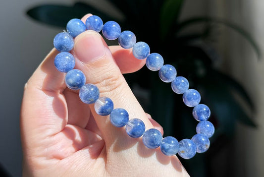 8.5mm+, Certified Rare Find Natural Genuine Blue Dumortierite Beads Bracelet, Dumortierite Crystal Beads Bracelet, 天然收藏级浓郁蓝线石蓝绒发晶手串