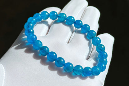 7.5mm, Certified Natural High Clarity Rich Deep Blue Apatite Bracelet, Natural Untreated Shimmering Blue Apatite Bracelet, AAA, 天然浓郁色蓝磷灰石手串