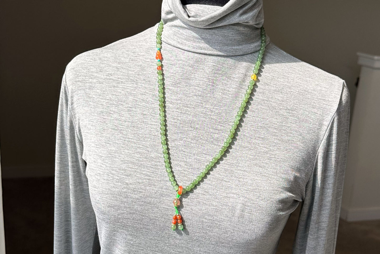 6mm, Certified Natural Green Nephrite Jade Bead Necklace, 天然碧玉项链