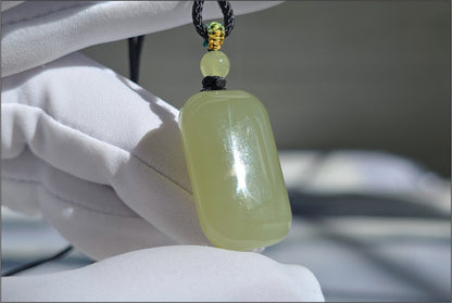 Certified Natural Yellowish-Green Nephrite Jade Wushi Pai Pendant | Peace Talisman | Small Plain Jade Pendant, 天然青黄玉无事牌吊坠