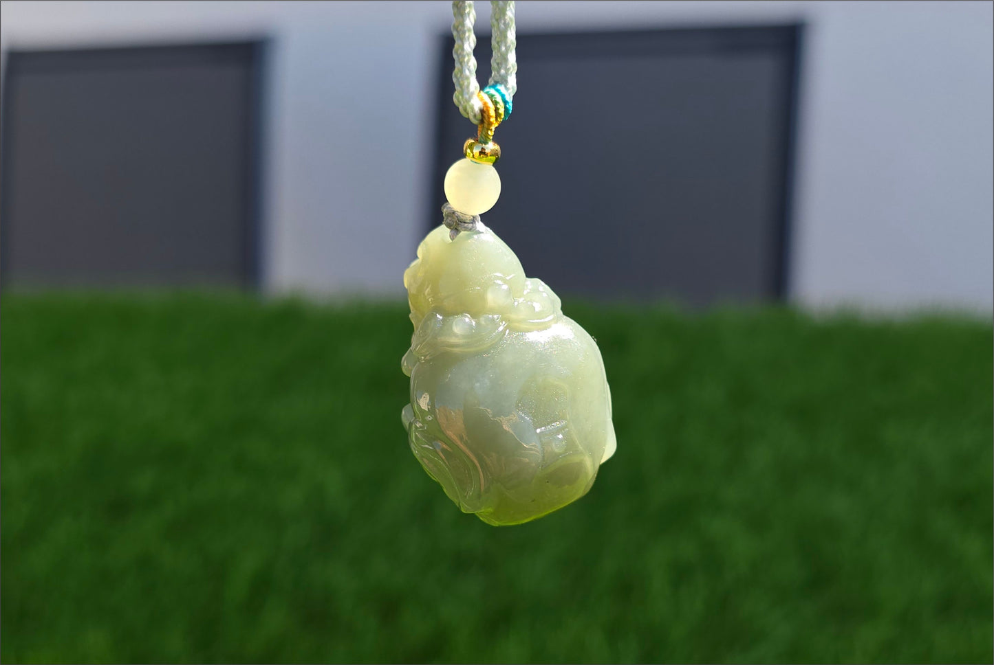 Certified Natural Untreated Blue Nephrite Jade Carved Caishen (God of Wealth) Pendant, 且末蓝和田玉财神
