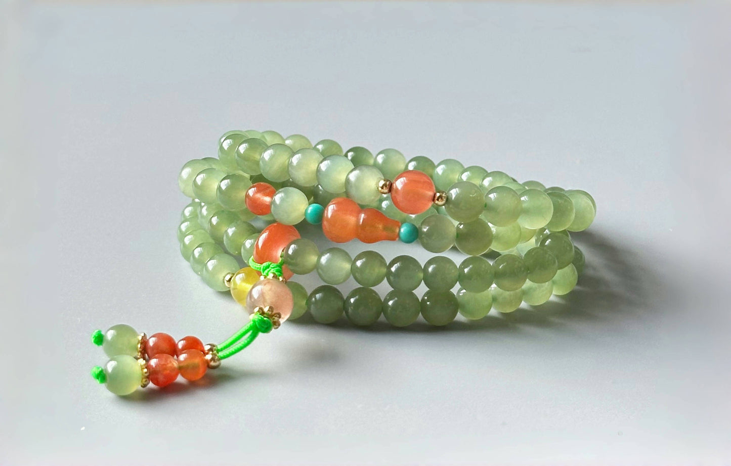 6mm, Certified Natural Green Nephrite Jade Bead Necklace, 天然碧玉项链