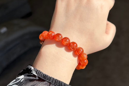 11mm+, Certified Collector's Choice Top Grade Natural Rich Orange Golden Sunstone bracelet, Top Grade Sunstone bracelet, 天然收藏级浓橙满矿金太阳石手串