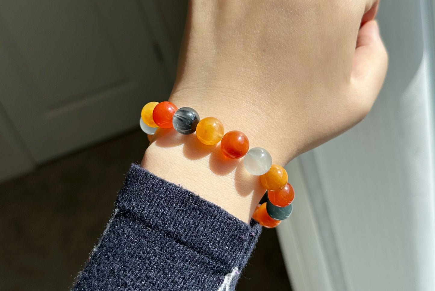 11.5mm+, Certified High Quality Natural Multi-color Rabbit Hair Rutile Quartz Bracelet, Multi Rabbit Hair Quartz Bracelet, 天然彩兔水晶手串
