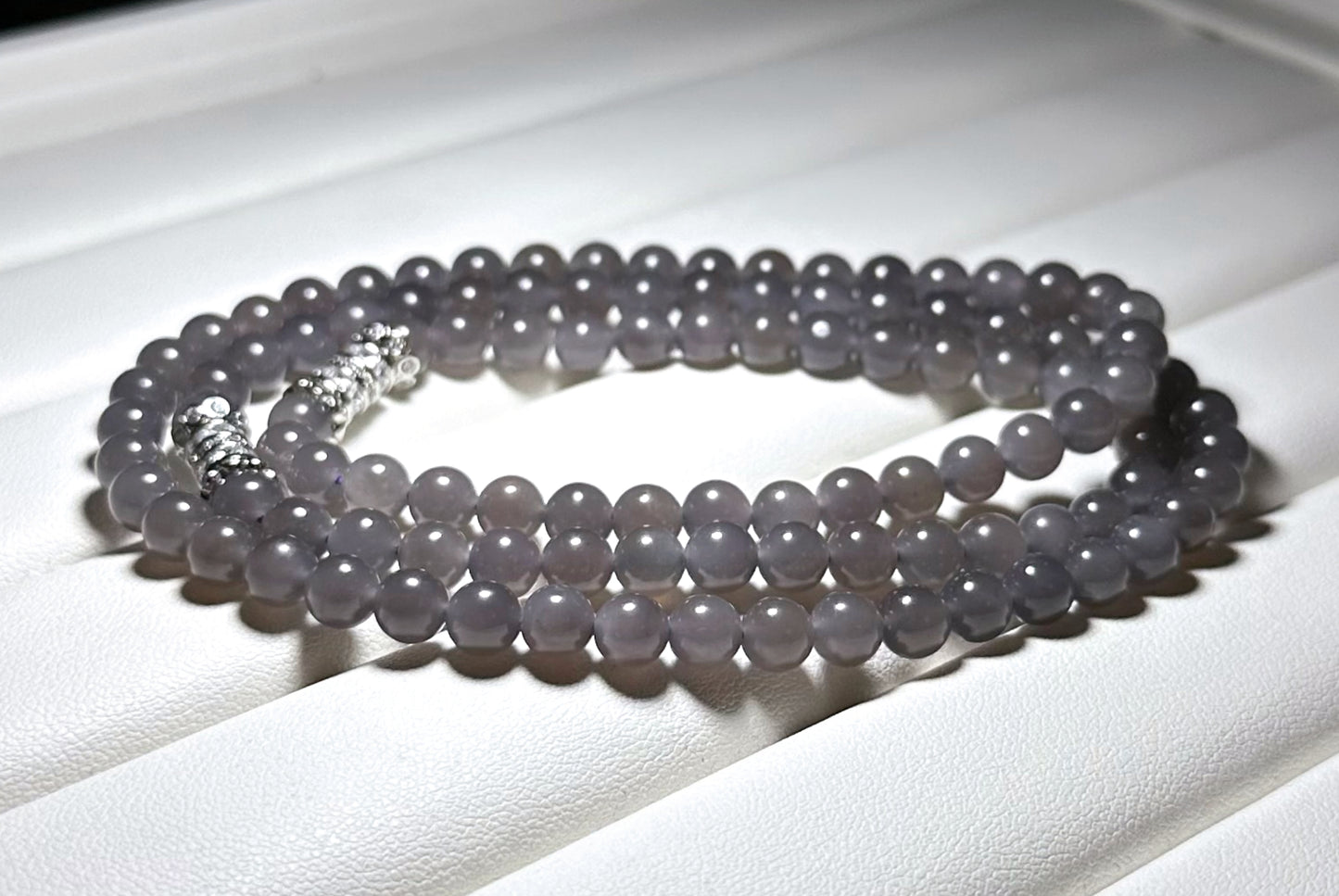 6mm, Certified Natural Smoky Purple Nephrite Jade Beads Necklace/ Necklace and Bracelet, 天然烟紫和田玉项链