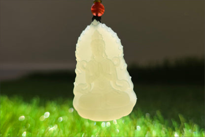 Certified Natural Qingshui Nephrite Jade Carved Guanyin Pendant, 天然晴水和田玉观音吊坠