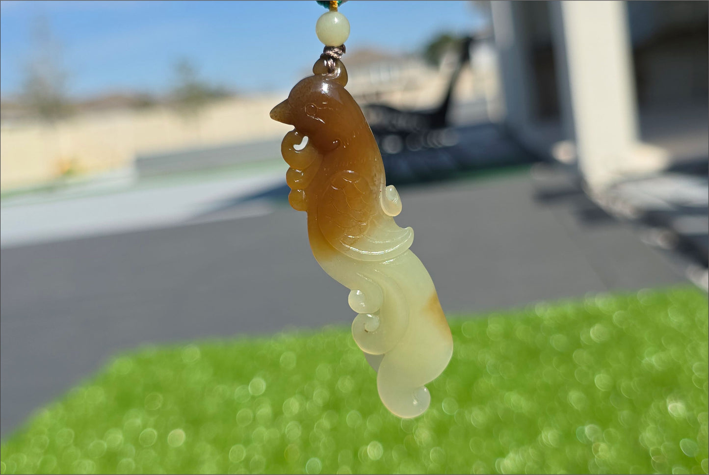 Certified Natural Sugar Brown and Yellow Nephrite Jade Hand-Carved Phoenix Pendant, 天然若羌黄口带糖手工雕刻凤凰吊坠