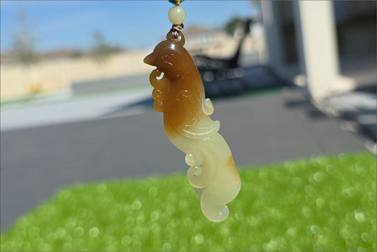 Certified Natural Sugar Brown and Yellow Nephrite Jade Hand-Carved Phoenix Pendant, 天然若羌黄口带糖手工雕刻凤凰吊坠