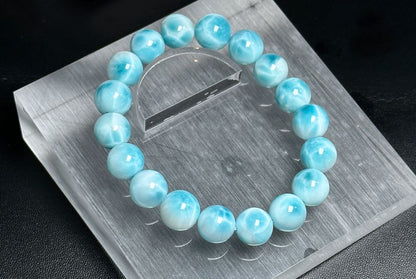 11mm, Natural High Quality Dominican Blue Larimar Beads Bracelet, Dominican Republic Larimar Bracelelt, 多米尼加天然海纹石手串