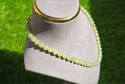 8mm, Certified Natural High Quality Greenish-Yellow Nephrite Jade Bead Necklace, 天然高品质青黄口和田玉项链