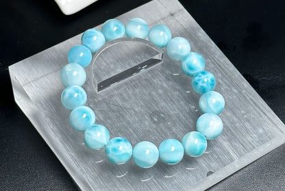 11mm, Natural High Quality Dominican Blue Larimar Beads Bracelet, Dominican Republic Larimar Bracelelt, 多米尼加天然海纹石手串